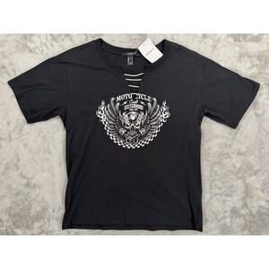 Forever 21 Shirt Womens S Black Caged V Neck Motorcycle Bikercore Skull Cotton